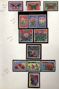 Cambodia flowers, birds, Butterflies Three stock pages of GORGEOUS stamps $85.00