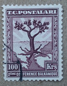 Turkey 1931 100k 2nd Balkan Conference (Olive Trees), used. Scott 736, CV $3.00