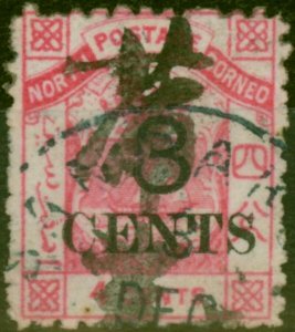 North Borneo 1886 3c on 4c Pink SG16 P.12 Good Used