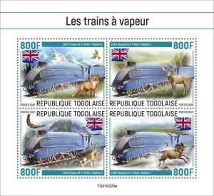 Togo - 2021 Steam Trains and Flag - 4 Stamp Sheet - TG210225a