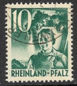 GERMANY FRENCH OCCUPATION RHINE PALATINATE 1948 10(pf) GIRL w GRAPES Sc 6N34 VFU