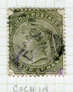INDIA; Fine POSTMARK on early QV issue used value, Cochin
