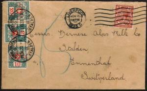 SWITZERLAND 1923 cover ex GB with 3 postage dues...........................46669