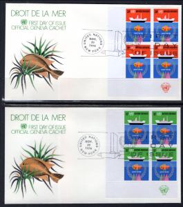 UN New York 254-255 Law of the Sea Plate Blocks Geneva Set of Two U/A FDC