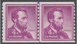 #1058 4c Abraham Lincoln Joint Line Pair SH 1958 Mint NH