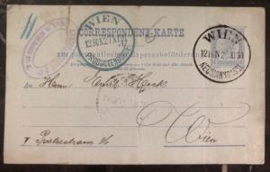 1891 Vienna Austria Pneumatic Postal Stationary Postcard Cover Locally Used
