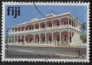 Fiji 411a (used) 3c Telecommunications bldg., Suva (inscribed 1988)