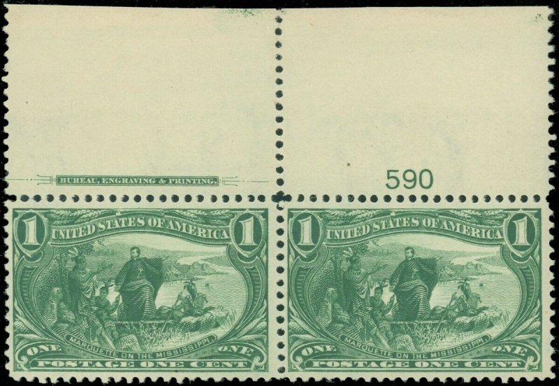 SCOTT #285 Top PL# 590 & Imprint Pair, Mint-VF-OG-NH, IMMACULATE! (DK-3-4-21)