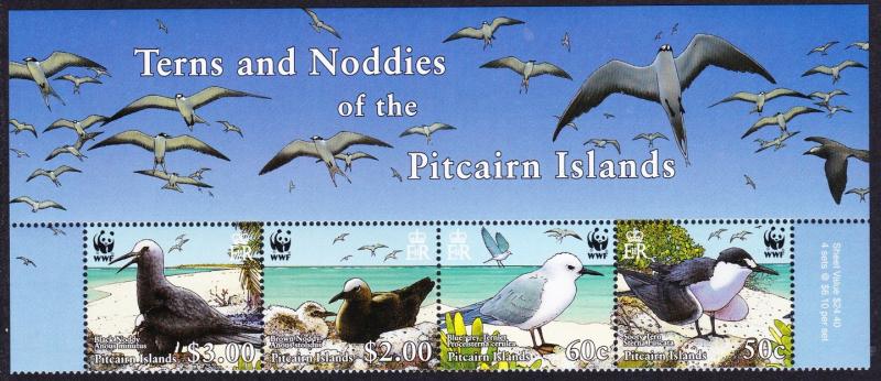 Pitcairn WWF Seabirds Narrow Top Strip of 4v with names SG#724-727 MI#717-720