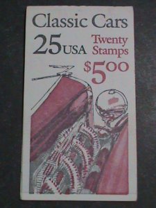 ​UNITED STATES BOOKLET STAMP:1988-SC#2385a- CLASSIC ANTIQUE CARS BOOKLET OF 20