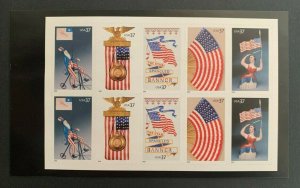 2001 Old Glory Pane Of 10 37c Postage Stamps, Scott# 3776-3780a, MNH, OG