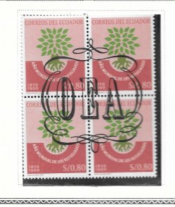 ECUADOR Sc 719 NH ISSUE OF 1964 - BLOCK OF 4 WITH OEA OVERPRINT