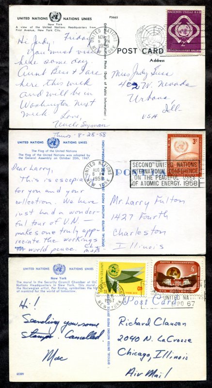 d04 - UN New York 1956-67 United Nations Lot of (3) Postcards