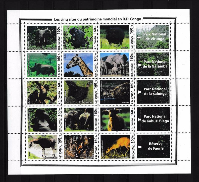 [28719] Congo Kinshasa 2005 Wild Life Mammals Elephants Gorilla MNH Sheet