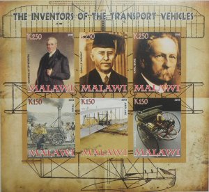 2008 Inventor Transport Vehicle Train Aircraft plane People M/S Stamp MNN imperf