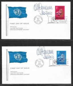 United Nations NY 213-14 Peace Justice Headquarters Cachet FDC Signed Designer