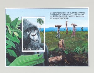 Uganda 1997 Gorilla, Monkey 1v S/S Imperf Chromalin Proof