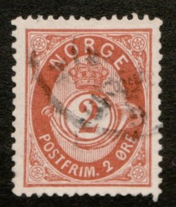 1882-93 Norway Sc#37 - 2 Ore - Post Horn - Used Cv$10