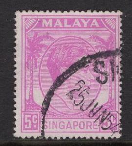 Singapore   #5  used   1952  George  VI  5c  perf 18