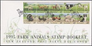NEW ZEALAND 1995 45c Farm Animals booklet pane FDC.........................B3898