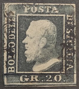 1859 ITALY SICILY SC# 17a 20gr GRIGIO ARDESIA USED WITH CERTIFICATE