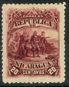 NICARAGUA 1892 20c COLUMBUS SIGHTING LAND Issue Sc 44 MH