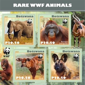 Stamps. WWF Panda, Gorilla, Tiger  2023 year 1+1 sheets  perf Botswana NEW