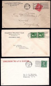 US 1915-23 COLLECTION OF 7 COVERS WITH COIL STAMPS