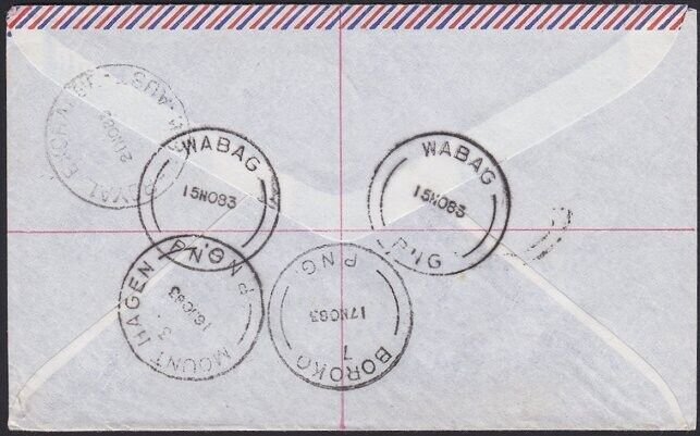 PAPUA NEW GUINEA 1983 Reg cover ex LAIAGAM using Wabag reg label............H155