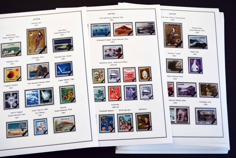 COLOR PRINTED JAPAN 1961-1980 STAMP ALBUM PAGES (82 illustrated pages)