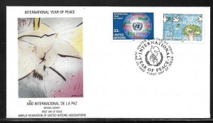 United Nations NY 475-476 Peace Year WFUNA Cachet FDC First Day Cover