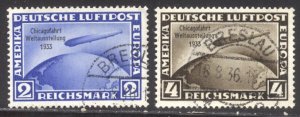 GERMANY #C44-45 Used - 1933 2m - 4m Chicago Zeppelin Flight