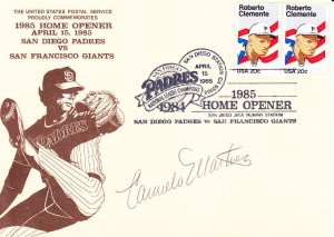 Signed Carmelo Martinez USPS Padres Maxi #2097 Clemente Home Opener 1985