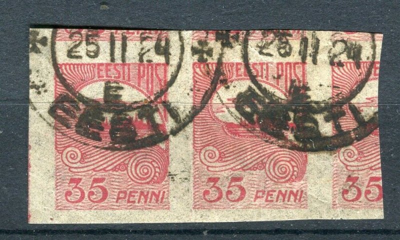 ESTONIA; 1919 early Pictorial Imperf issue fine used 35p. POSTMARK Pair