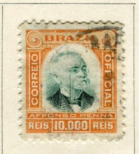 BRAZIL; 1906 early Pena Official issue fine used 10000r. value