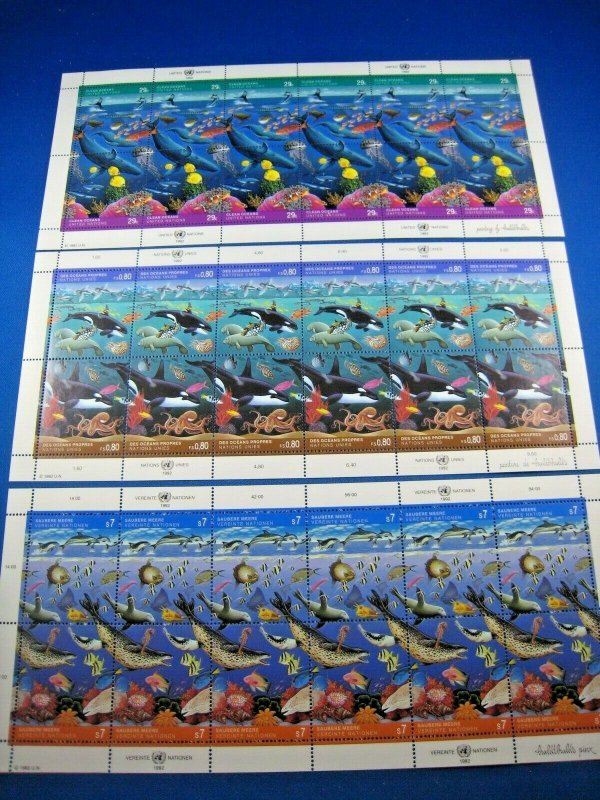 UN - SCOTT #603-4 NY, #214-15 G, 12 V -1992 CLEAN OCEANS- 3 FULL PANES OF 12 MNH