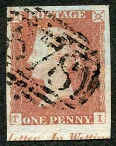 1841 Penny Red (TI) Plate 74 Bottom marginal Part Inscription