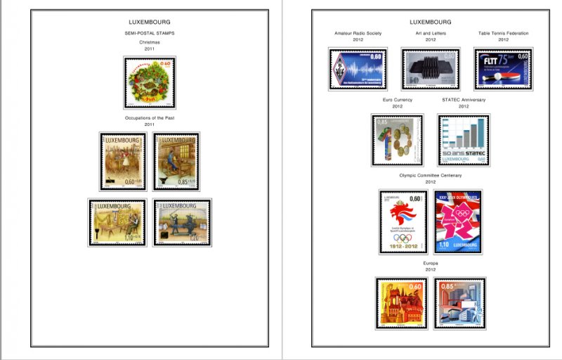 COLOR PRINTED LUXEMBOURG 2011-2020 STAMP ALBUM PAGES (49 illustrated pages)