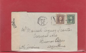 3 cent preferred letter rate ARGENTINA South America 1942 Censored Canada cover