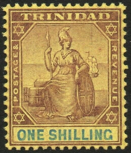 TRINIDAD-1906 1/- Purple & Blue/Golden Yellow Sg 142 LIGHTLY MOUNTED MINT V48564