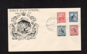 LUNDY: 1953 CORONATION WRONG COLOUR OVERPRINTS FIRST DAY COVER