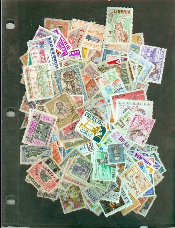 selection Liberia 350 stamps and 19 souv sheets all common CV about $220