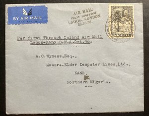 1936 Lagos Nigeria First Flight Airmail Cover FFC To Kano Imperial Airways
