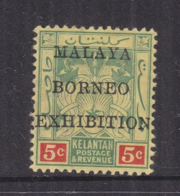 KELANTAN, 1922 Malaya Borneo Exhibition, 5c. Green & Red on Yellow, lhm.