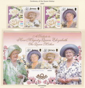 Jersey # 962-963, 963a, Queen Mothers 100th Birthday  Mint NH, 1/2 Cat.