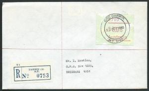 AUSTRALIA 1985 $3.08 Frama on registered cover ex DARWIN..................39214