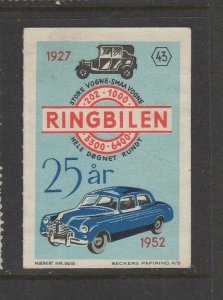 Denmark- Car Sales Advertising Stamp, Big & Small Carriages Around the Clock -NG