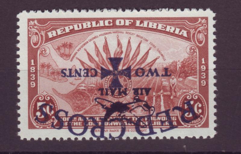 J16911 JLstamps 1941 liberia mnh #cb2 ovpt inverted airplane ovpt