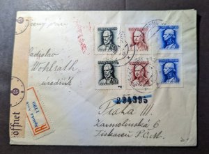 1944 Registered Censored Slovensko Cover Spisska Nova to Prague Czechoslovakia