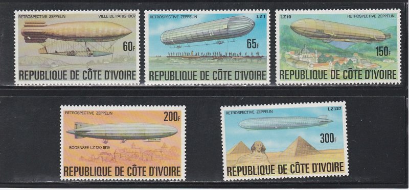 Ivory Coast # 440-444, History of the Zeppelin, Mint NH, 1/2 Cat.